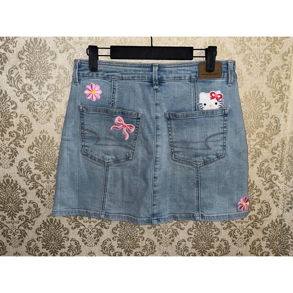 American Eagle AE Hello Kitty Women's Denim Jean Skirt Upcycled Sz.6 Cottagecore - Picture 2 of 10